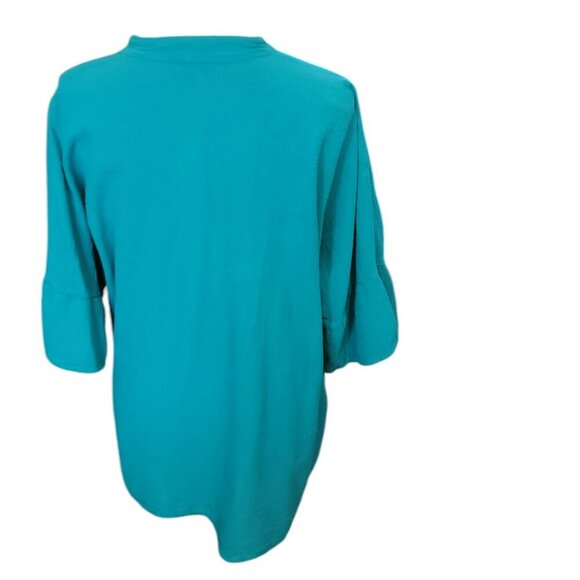 Chali Mexico Teal/Turquoise Blue Button-Down Mandarin Collar 3/4 Sleeve Top NWOT - Picture 4 of 5